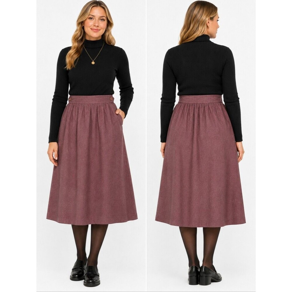 Personal II Vintage A-Line Midi Skirt Women's Mauve Wool Blend Y2K Size 30